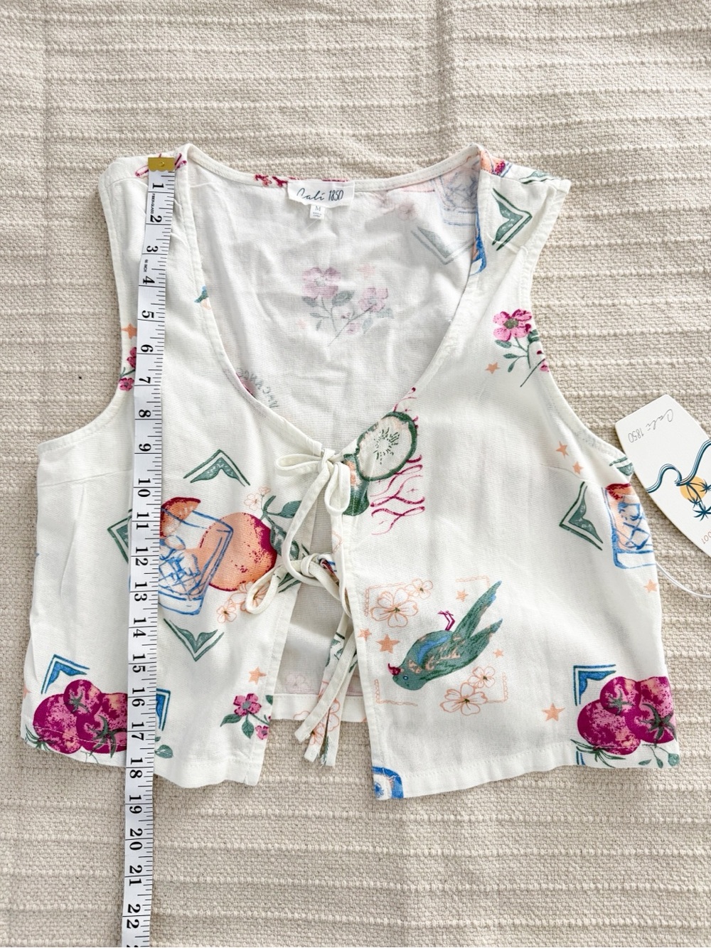 Cali 1850 Set White Tropical Floral Sleeveless Tie-Front Top and Wide Leg Pants - Picture 4 of 14